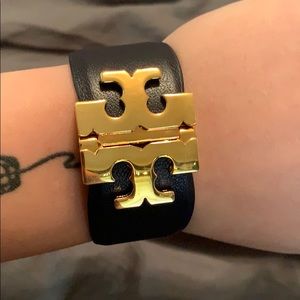Tory Burch Wide T Hinge Bracelet Navy Blue